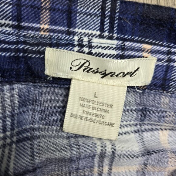 Passport Womens Blue & White Plaid Button-Up Shirt Size L flannel fall shirt - Picture 5 of 7